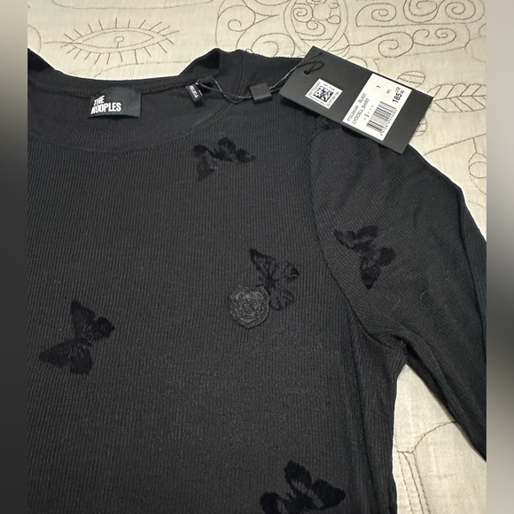 NWT The Kooples Flocked Butterfly Long-Sleeve Ribbed Tee 1 (S) Black Crest - Picture 7 of 11